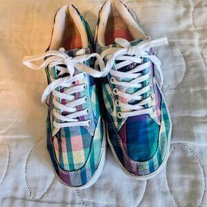 U.S. Polo Assn Mackay Women's Plaid Canvas Sneakers Size 9 Multicolor Pink Teal